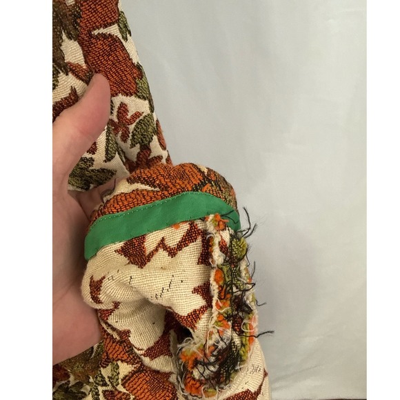 Vintage 70s Green Maxi Hostess Dress Floral Tapestry Skirt Bishop Sleeve Mod L - Picture 11 of 11